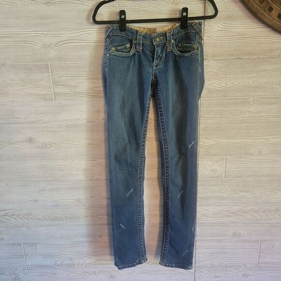 Stitch's Jeans Womens Distressed Skinny SZ 25 or 0 Totem Pants Medium Wash - Picture 1 of 5